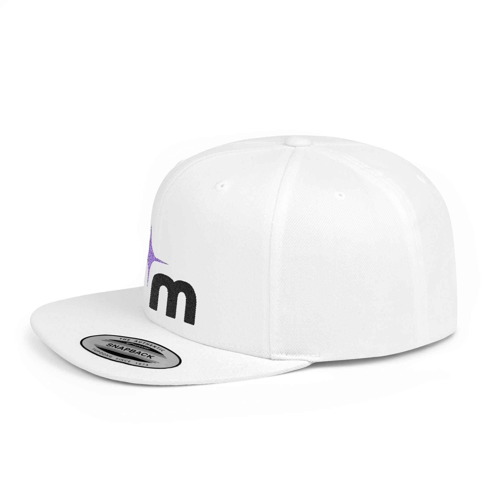 Sparkle Star M Logo Flat Bill Snapback | Embroidered Space Accent Cap