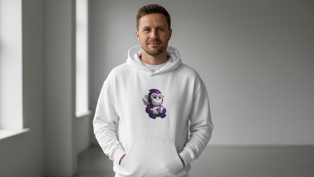 Purple Monkey Mascot Hoodie | MoonTask Logo Back