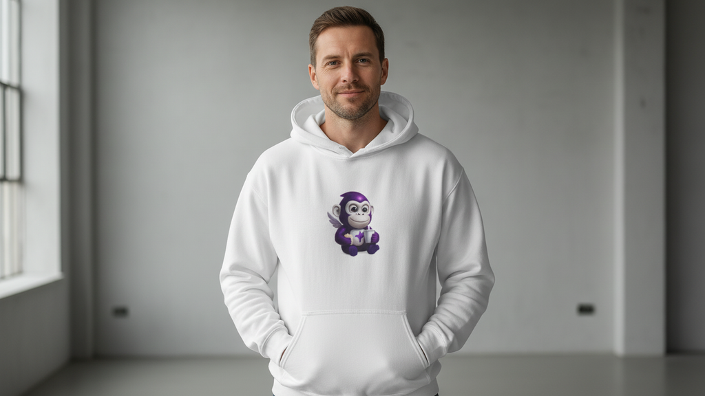 Purple Monkey Mascot Hoodie | MoonTask Logo Back