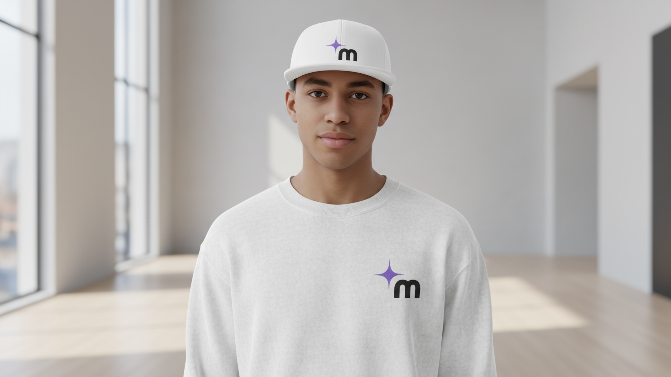 Sparkle Star M Logo Flat Bill Snapback | Embroidered Space Accent Cap