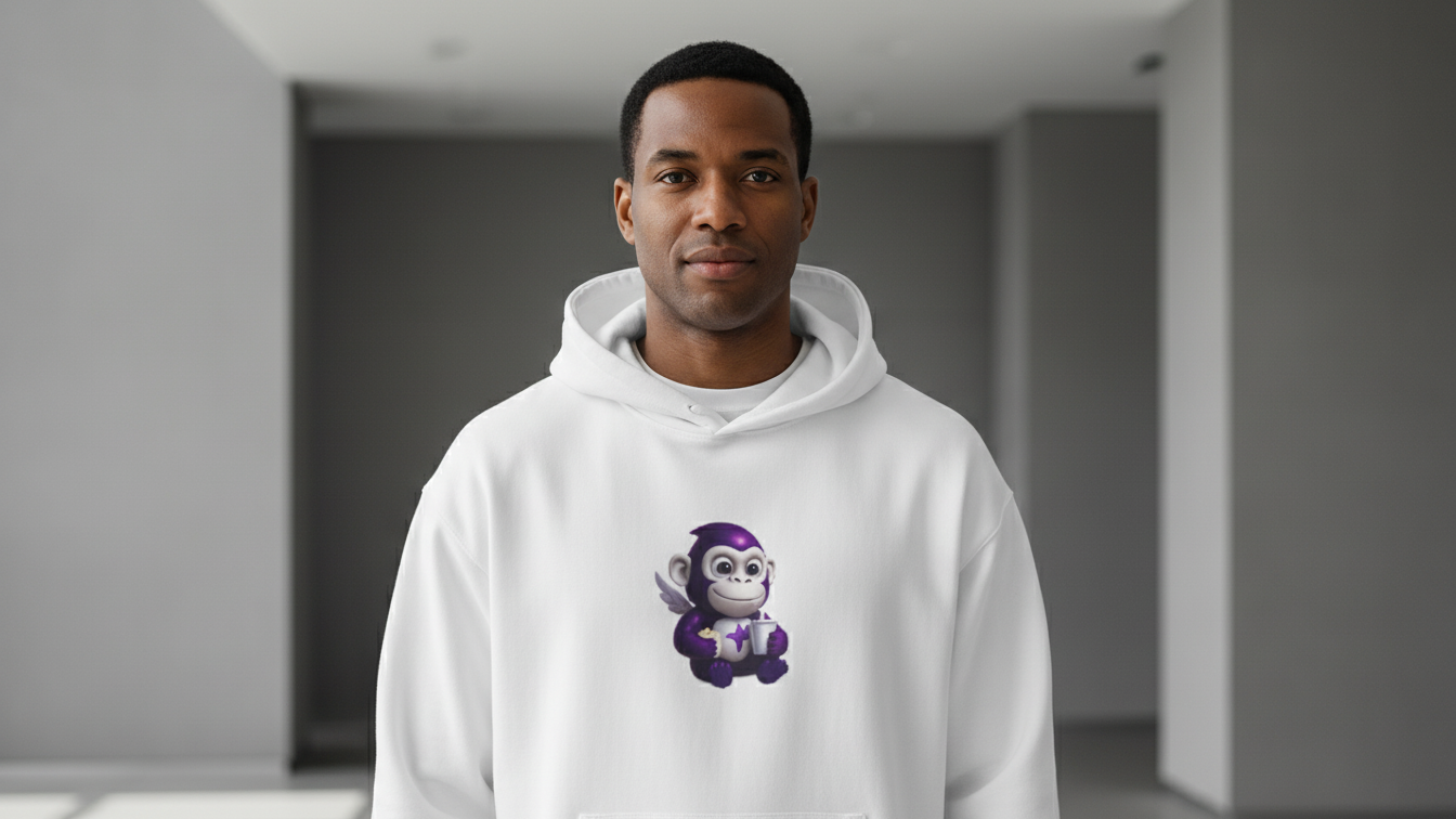 Purple Monkey Mascot Hoodie | MoonTask Logo Back